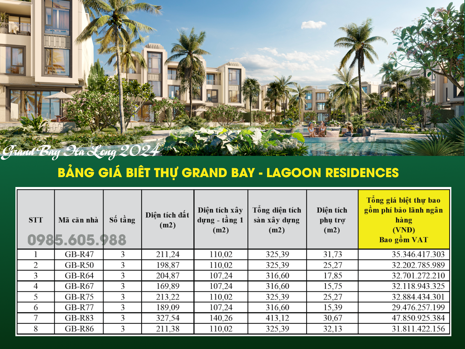 Bảng giá Biệt thự Lagoon Residences Hạ Long Tháng 4/2024