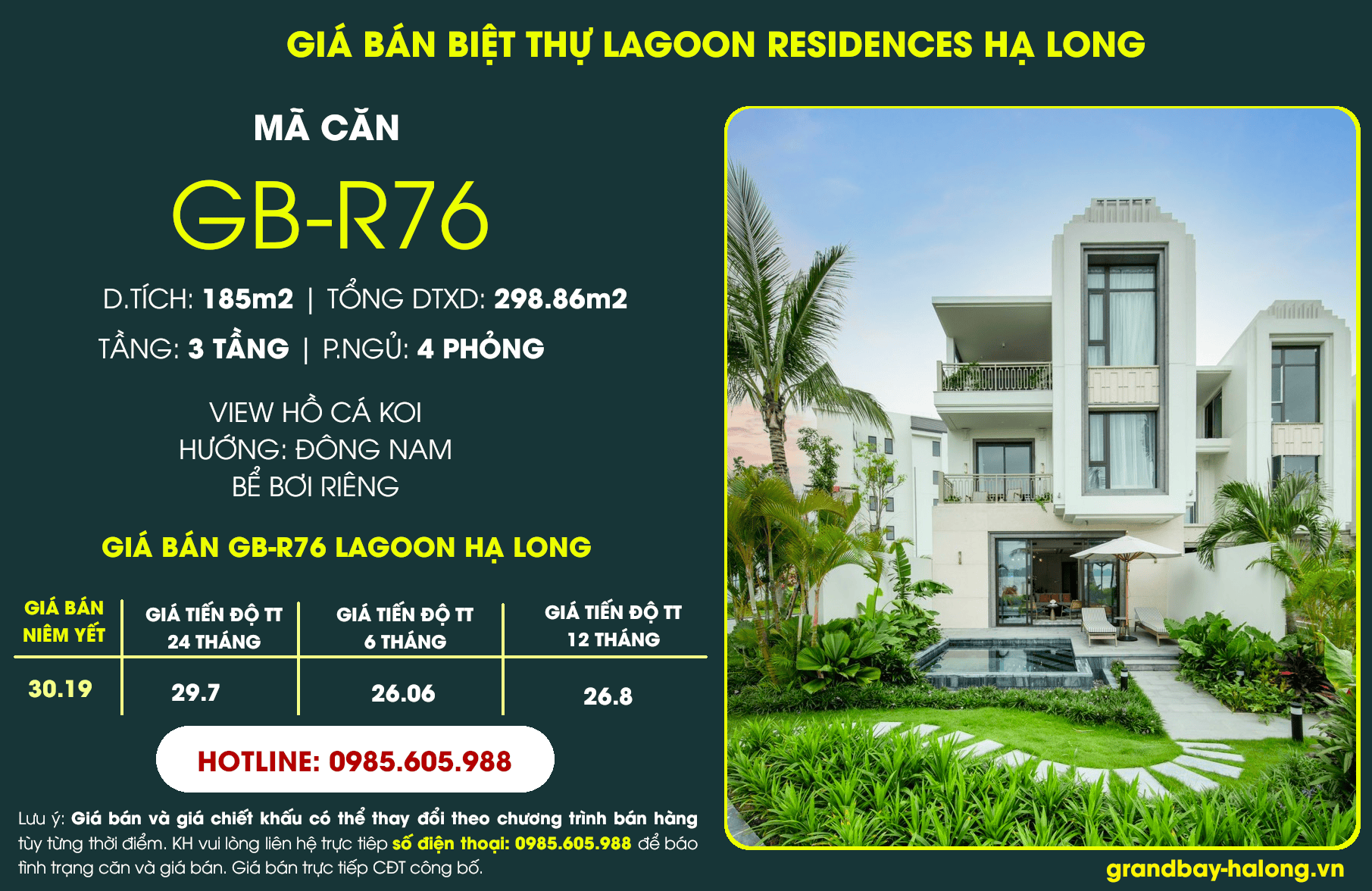 Giá bán Biệt thự Lagoon Hạ Long Bãi Cháy | Mã căn GB-R76
